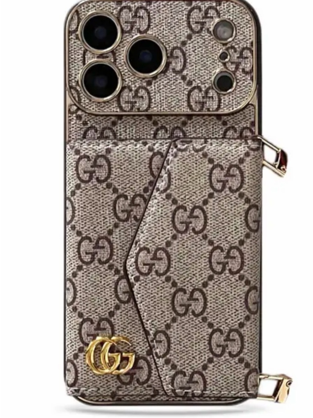 Designer-Inspired Beige Brown Monogram Phone Case with Card Pocket 17 Pro Max